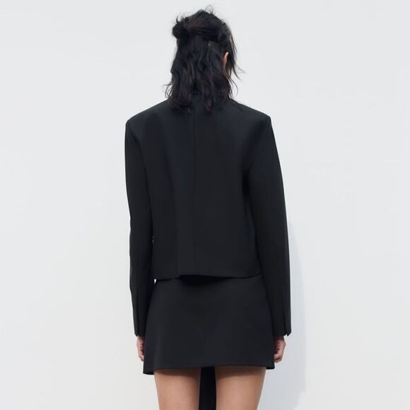 ZARA BLACK CROP WOOL BLEND BLAZER - Picture 3 of 9